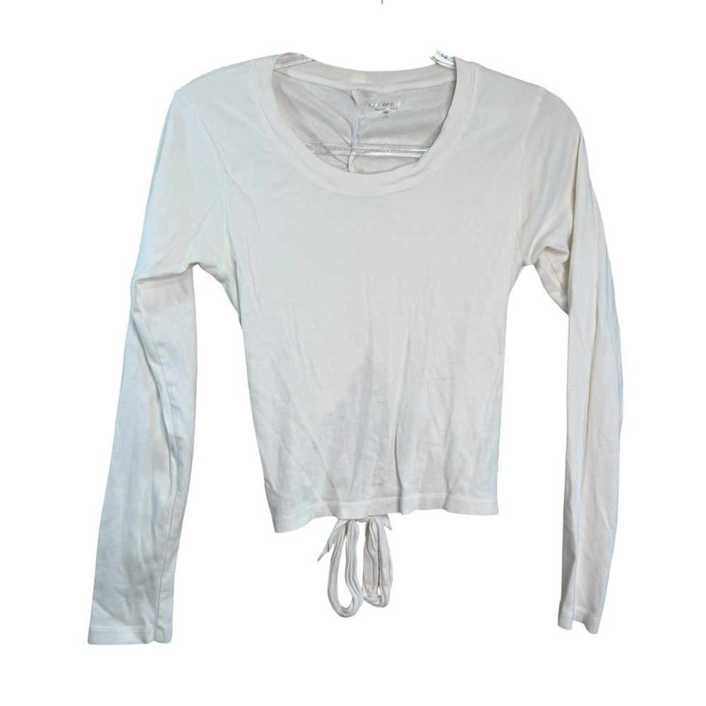 Year of Ours Womens Small White Long Sleeve Open Back Ruched Tie Top